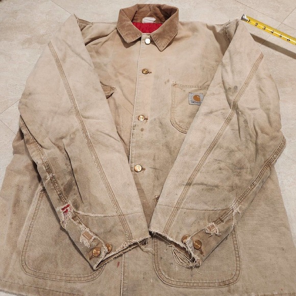 VTG Carhartt Mens FADED DISTRESSED USA Made Quilted Canvas Barn Work Jacket - Picture 10 of 12